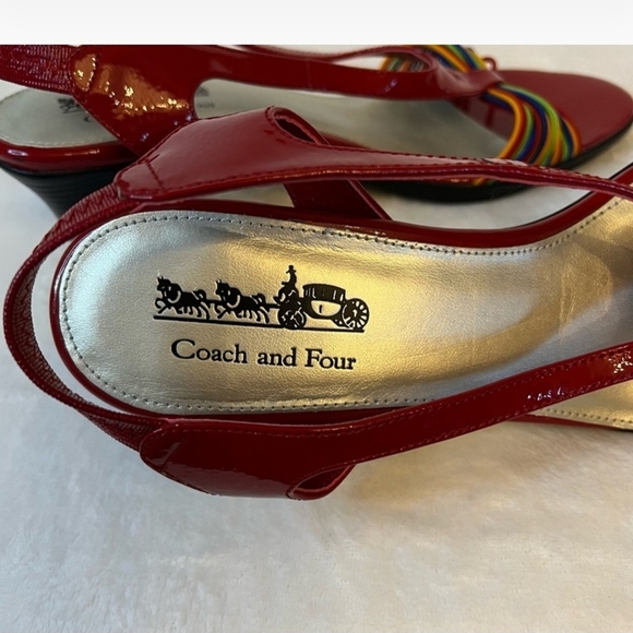 Red Patent Leather Women's Shoes with Rainbow Bow - Picture 4 of 5